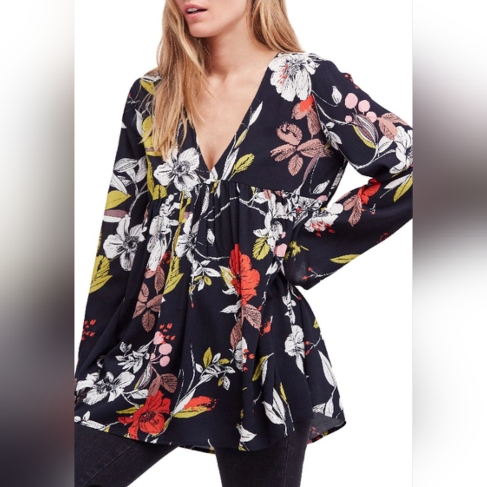 Free People Bella Tunic Floral Bell Sleeves Size Small